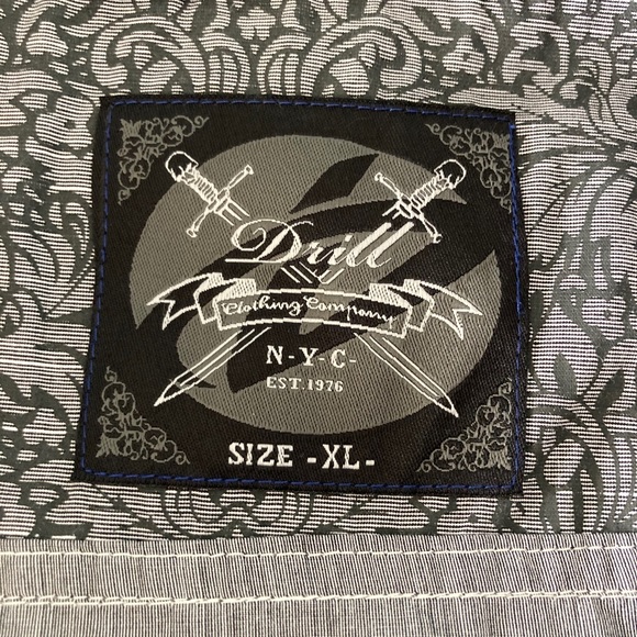 Drill Clothing Company NYC Shirt Button Front Long Sleeve Roll Tab Sleeves Gray - Picture 5 of 9